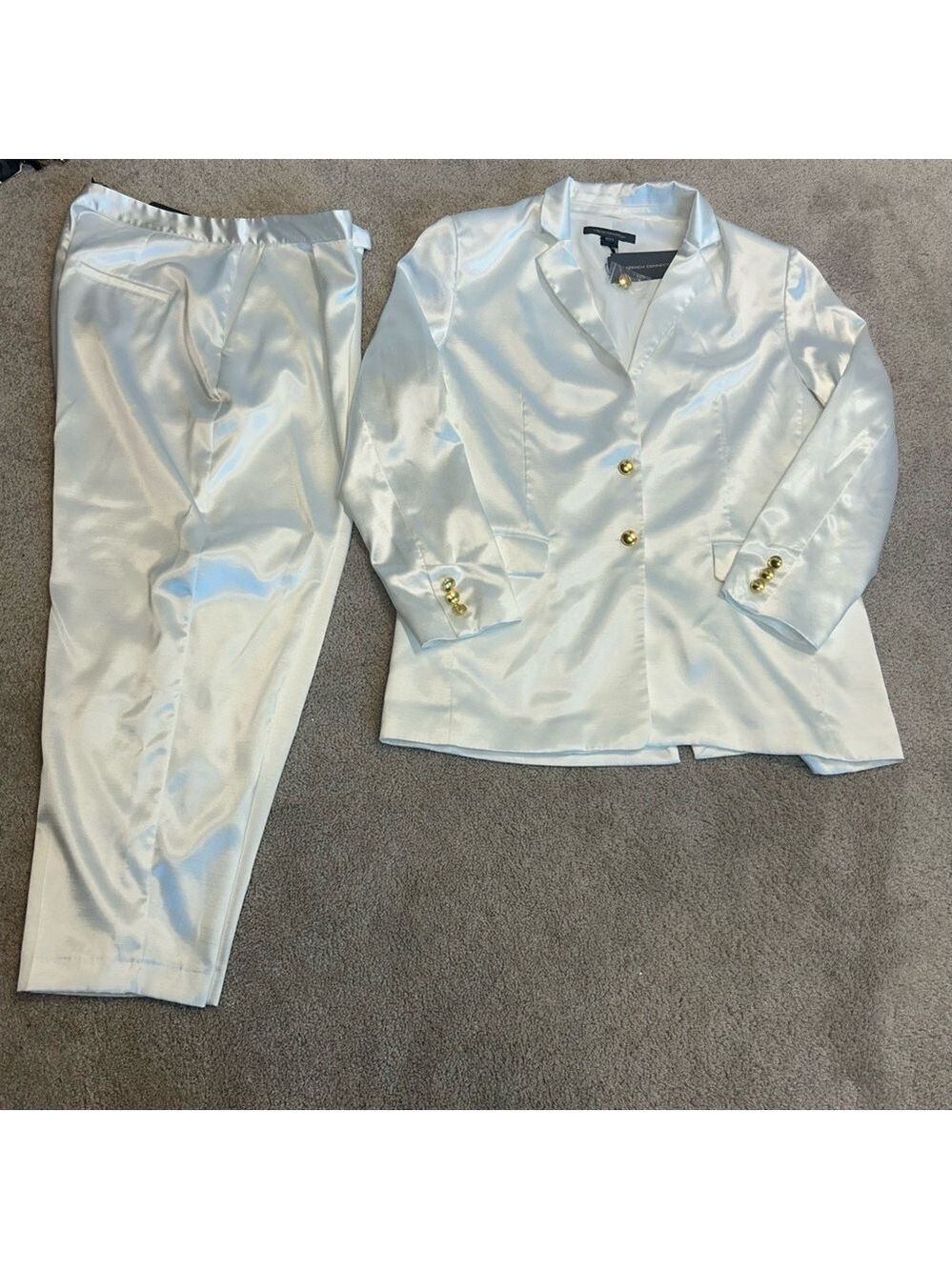 French connection white satin effect blazer ankle dress pant suit set 12 NWT 🔥
